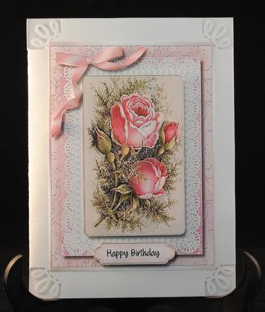 Beautiful Vintage Roses on Butterfly Lace  by Yvonne Middleton