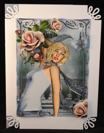 Art Deco Style Lady with Pink Roses by Yvonne Middleton