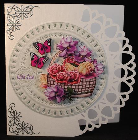 Porcelain Plate & Stand Roses Basket & Bflies by Yvonne Middleton