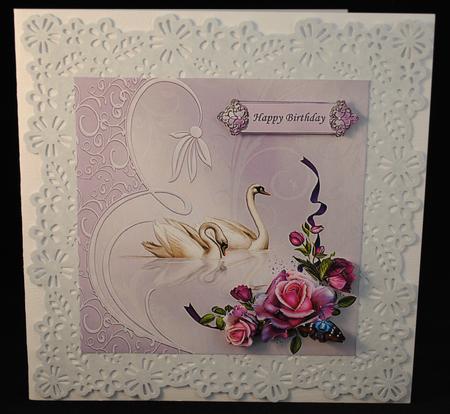 Beautiful Swans with Ribbon and Roses by Yvonne Middleton