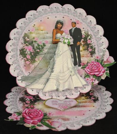 Beautiful Ethnic Bride & Groom Scalloped Round Easel Card by Yvonne Middleton