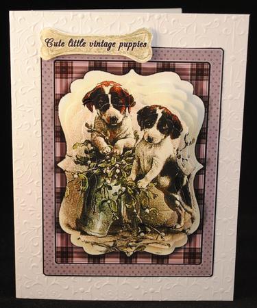 Cute Little Vintage Puppies on Purple Backing by Yvonne Middleton