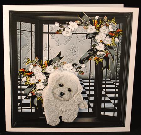 Window with Cute Puppy Black and Withe by Yvonne Middleton