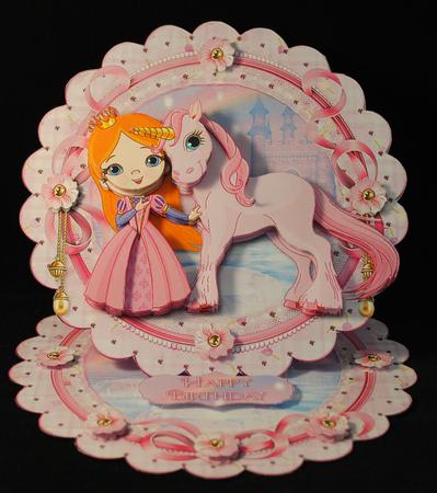 Princess and Her Little Unicorn Scalloped Round Easel Card by Yvonne Middleton