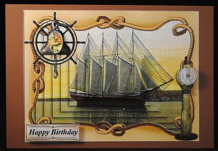 Ship Card Topper with Pyramid and Decoupage Layers by Yvonne Middleton