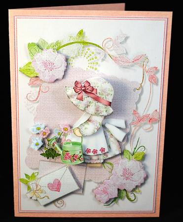 Pretty Little Garden Lady Card Front and Decoupage by Yvonne Middleton