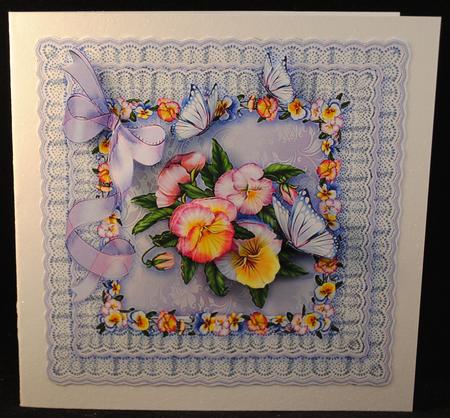 Lilac Pretty Frame of Pansies and Butterflies - 8in x 8in by Yvonne Middleton