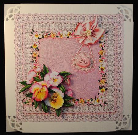Pink Pretty Frame of Pansies - 8in x 8in Decoupage by Yvonne Middleton
