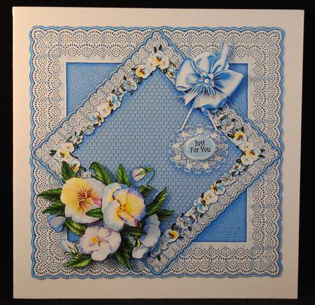 Diamond Frame of Pansies - 8in x 8in Decoupage by Yvonne Middleton