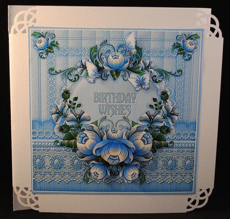 Blue Peonies on a Fabric Background 8in x 8in Decoupage by Yvonne Middleton