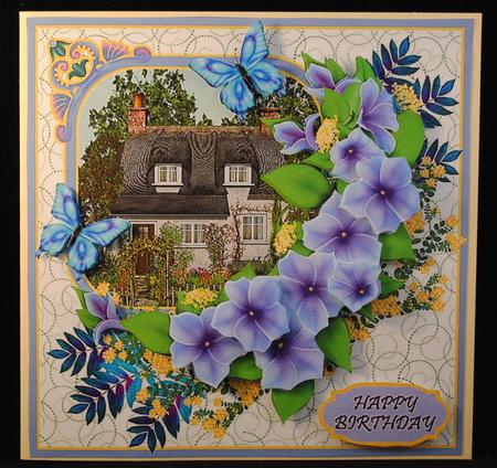 Country Cottage with Flowers & Butterflies by Yvonne Middleton