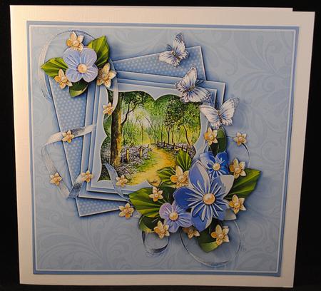Bluebell Wood with Origami Flowers - 8in x 8in Decoupage by Yvonne Middleton