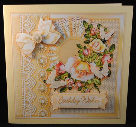 Roses on a Lemon Doily - 8in x 8in Decoupage by Yvonne Middleton