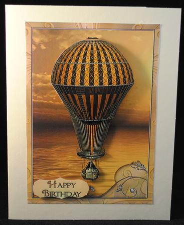 Steampunk Balloon Over the Sea Card Front and Decoupage by Yvonne Middleton