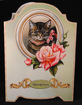 Screen Shaped Card Vintage Cat and Roses by Yvonne Middleton