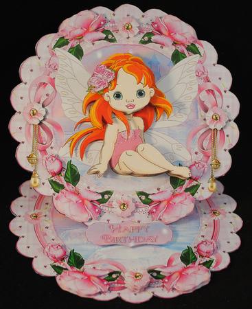 Pretty Pink Fairy Scalloped Round Easel Card by Yvonne Middleton
