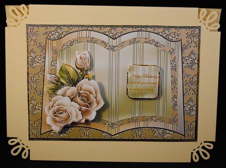 Cream Roses Card with Decoupage by Yvonne Middleton