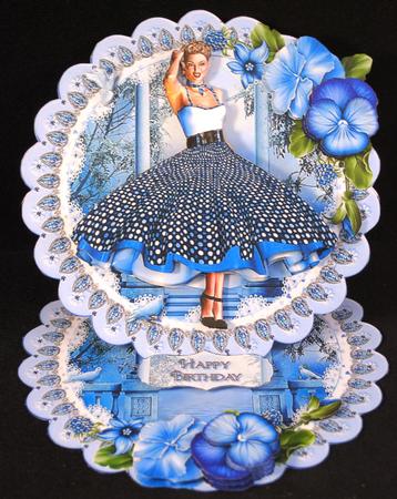 Blue Moon Rock and Roll Lady Scalloped Round Easel Card by Yvonne Middleton