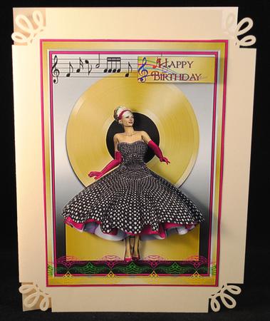 Gold Disc Rock and Roll Lady Decoupage by Yvonne Middleton