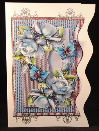 Wave Card Bleu Roses & Butterflies by Yvonne Middleton