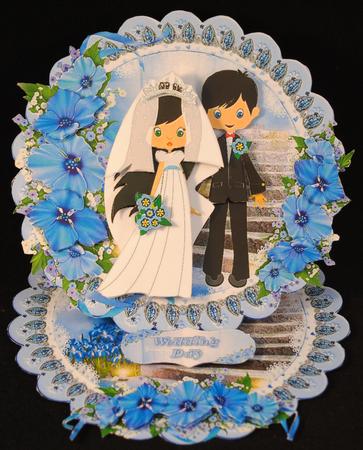 Cute in Blue Wedding Scalloped Round Easel Card by Yvonne Middleton
