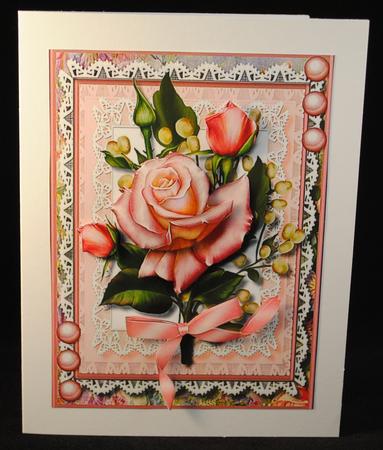 A5 Beautiful Pink Roses and Babys Breath by Yvonne Middleton