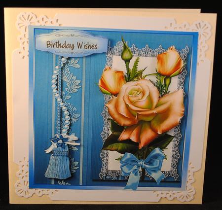 Beautiful Cream Roses on Lace 8x8 by Yvonne Middleton