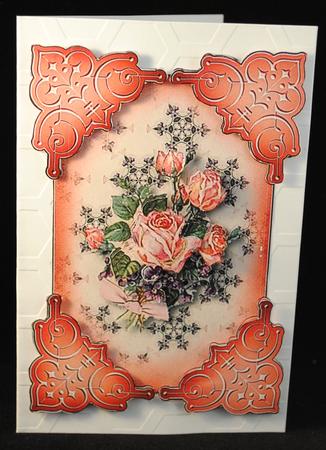 Rose and Violet Embossed Pink Corners Card Topper by Yvonne Middleton