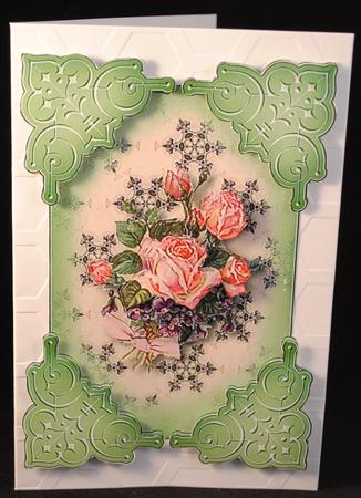 Rose and Violet Embossed Sage Corners Card Topper by Yvonne Middleton