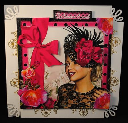 The Pink Rose Fascinator Card Front Kit by Yvonne Middleton