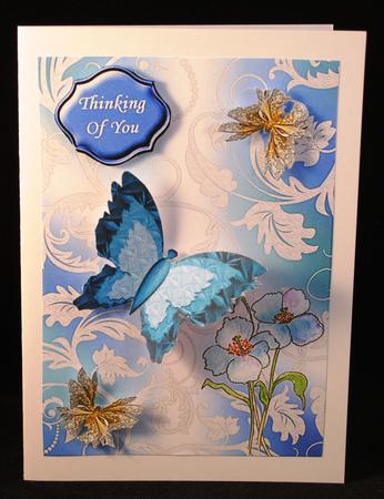 Blue Poppy and Lace Watercolour Backgroundl by Yvonne Middleton