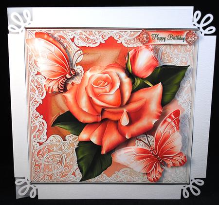 Beautiful Shimmering Rose and Flutters Card Front Kit by Yvonne Middleton