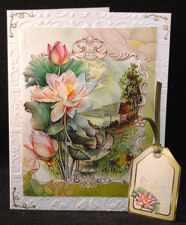 Love the Lotus at Sunset Cottage Green Background Pyramid by Yvonne Middleton