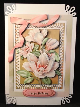 Beautiful Pink Magnolias on Lace  by Yvonne Middleton