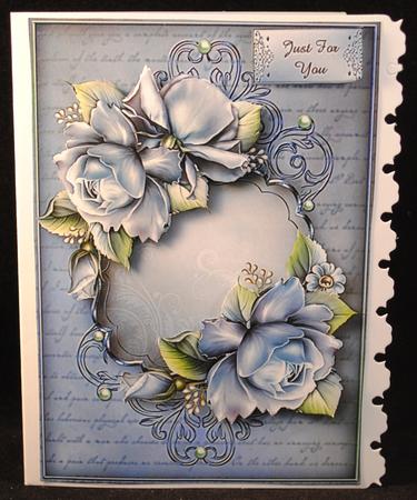 Beautiful Blue Roses and Script Frame by Yvonne Middleton