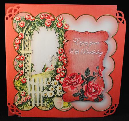 Pink Rose Arch 90th Birthday 8in Scallop Topper by Yvonne Middleton