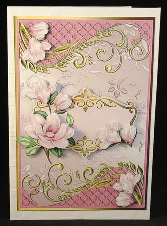 Pink Magnolia with Ornate Borders Card Front by Yvonne Middleton