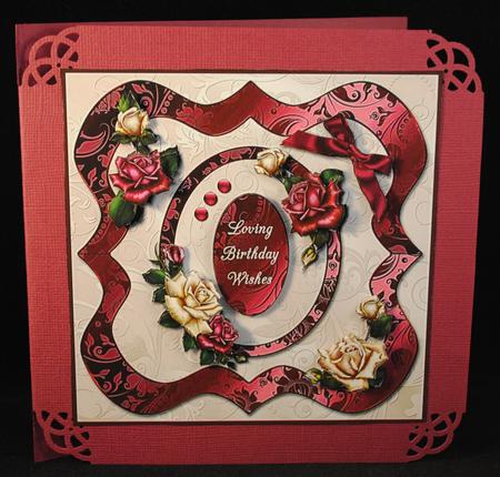 Cream and Burgundy Roses Square Card Front by Yvonne Middleton