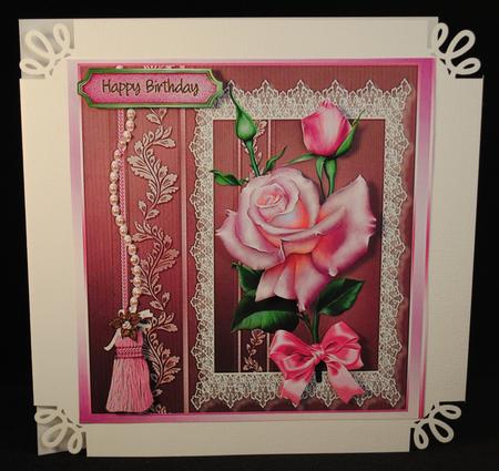 Beautiful Pink Roses on Fine Lace  by Yvonne Middleton