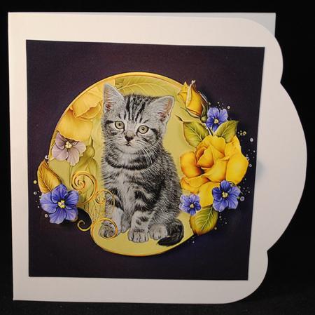 Kitten and Daffodils Card Topper by Yvonne Middleton