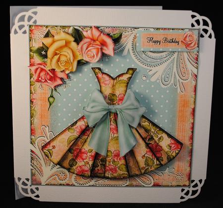 Shabby Chic Floral Dress Card Front Kit by Yvonne Middleton