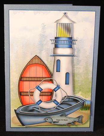 Male Card Lighthouse/fishing by Yvonne Middleton