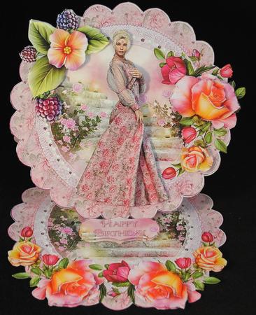 Medieval Pink Lady Scalloped Round Easel Card by Yvonne Middleton