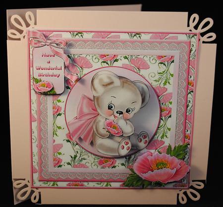 Sweet Bear and Poppies Card Front by Yvonne Middleton