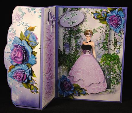 Scalloped Edge Fold Back Card- Pretty Lady in Mauve by Yvonne Middleton