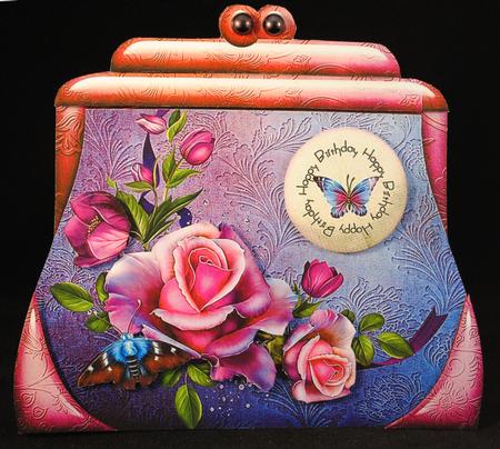Handbag Shape Card Pink Rose by Yvonne Middleton