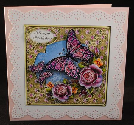Butterfly and Roses Square Card Topper by Yvonne Middleton