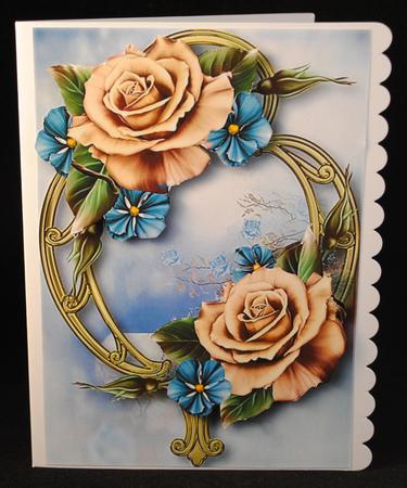 Champagne and Blue Roses & Golden Frame by Yvonne Middleton