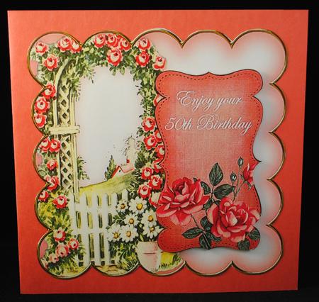 Pink Rose Arch 50th Birthday 8in Scallop Topper by Yvonne Middleton