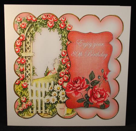 Pink Rose Arch 80th Birthday 8in Scallop Topper by Yvonne Middleton